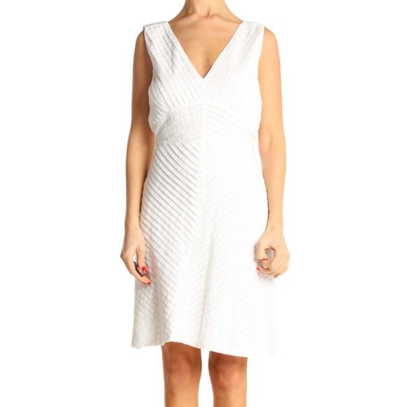 J.Crew White Textured Classic Sheath Dress Diagonal Stripes V Neck Size 0 - Picture 1 of 10